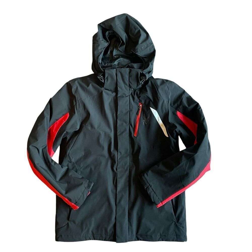 Spyder Men’s Medium Ski Snowboarding Black Red Hooded Jacket